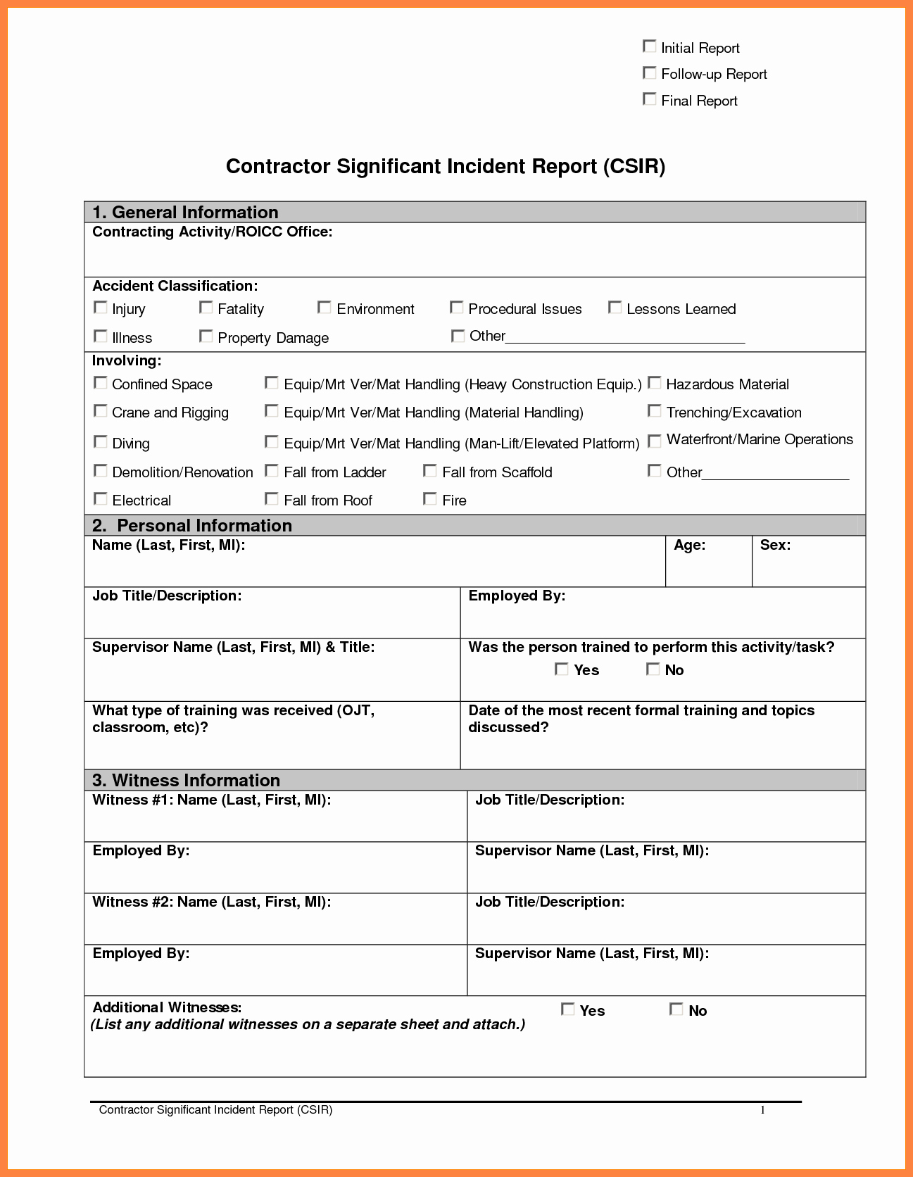 Incident Report Sheet – Colona.rsd7 Inside Mi Report Template