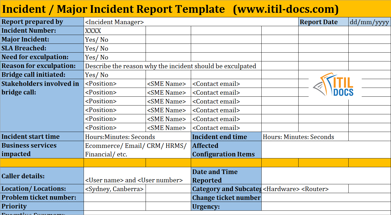 Incident Report Template | Major Incident Management – Itil Docs For Incident Summary Report Template