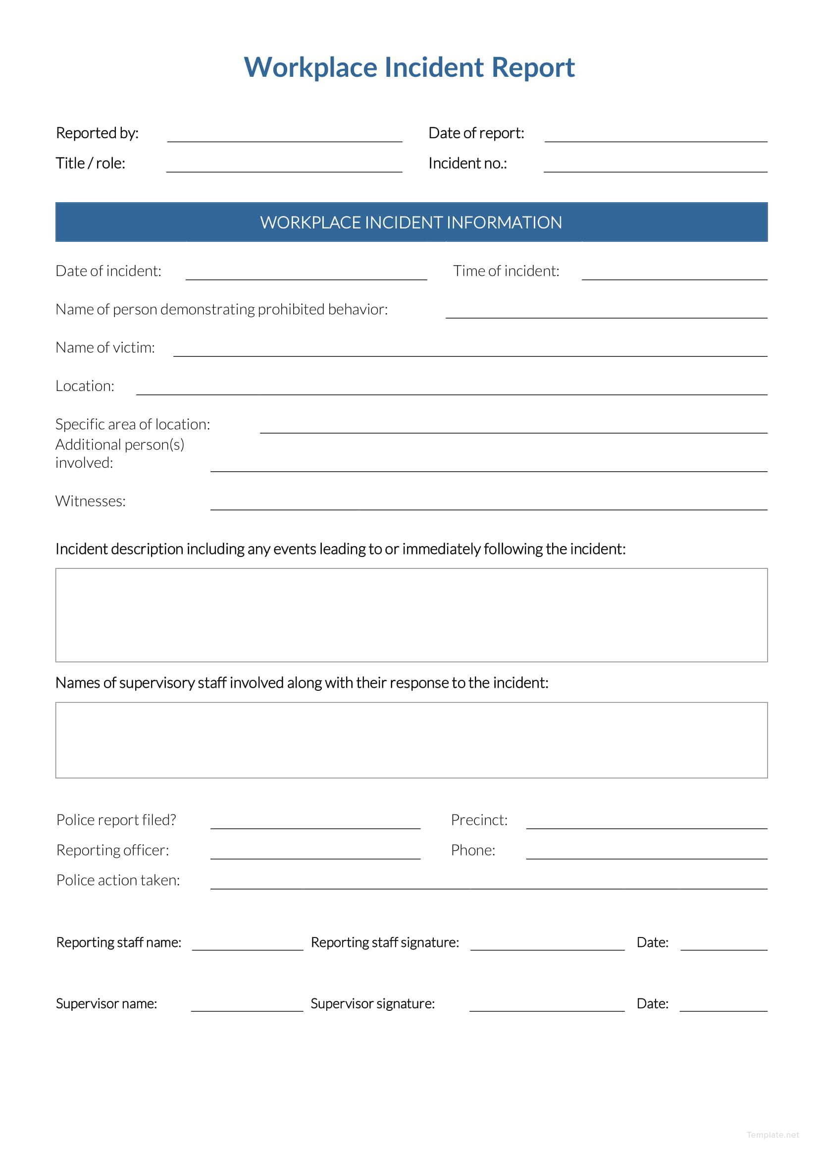 Incident T Template Word Free Workplace Data Form Sample With Generic Incident Report Template