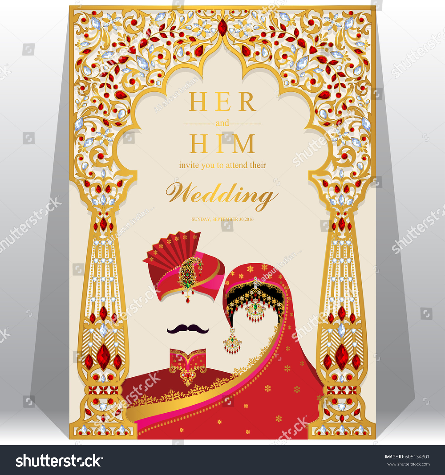 Indian Wedding Invitation Card Templates Gold Stock Vector Intended For Indian Wedding Cards Design Templates