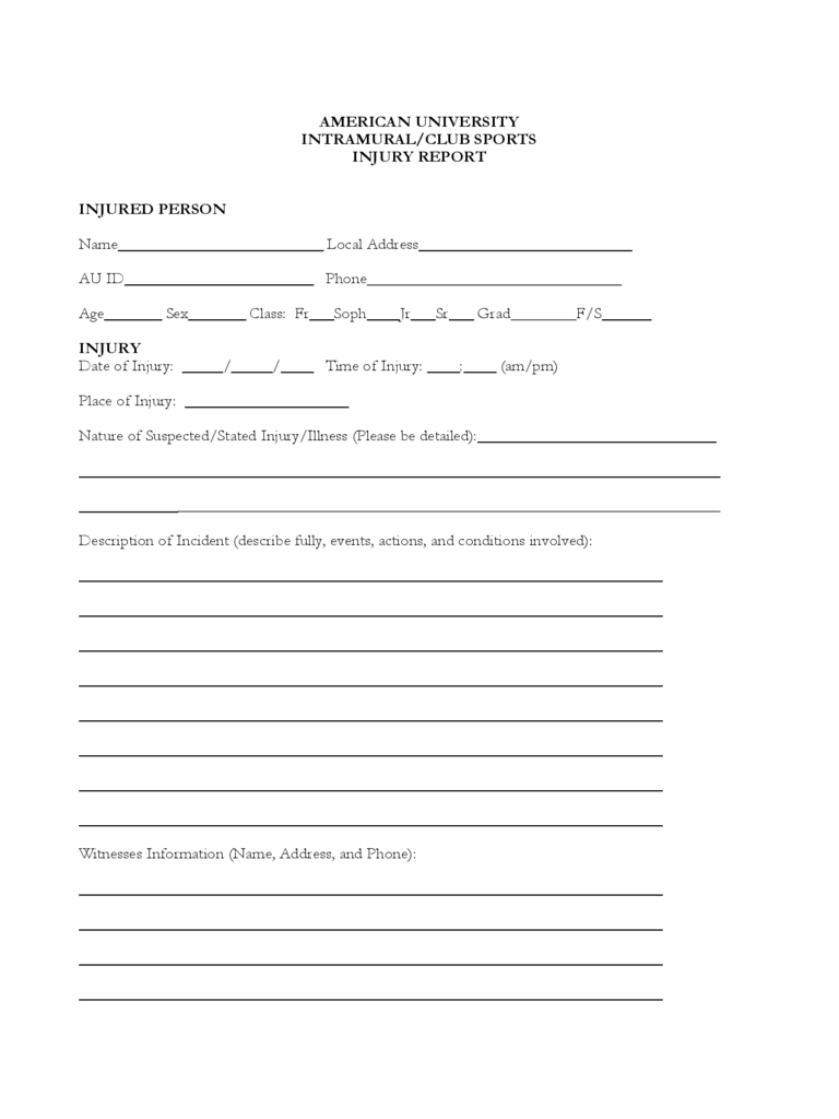 Injury Report Form – 3 Free Templates In Pdf, Word, Excel For Injury Report Form Template