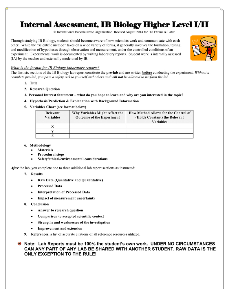 Internal Assessment Cover Sheets, Ib Biology I/ii Within Ib Lab Report Template
