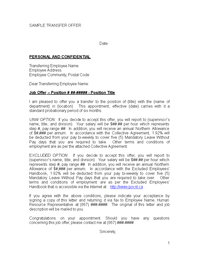 Internal Job Transfer Letter | Templates At With Internal Transfer Letter Template