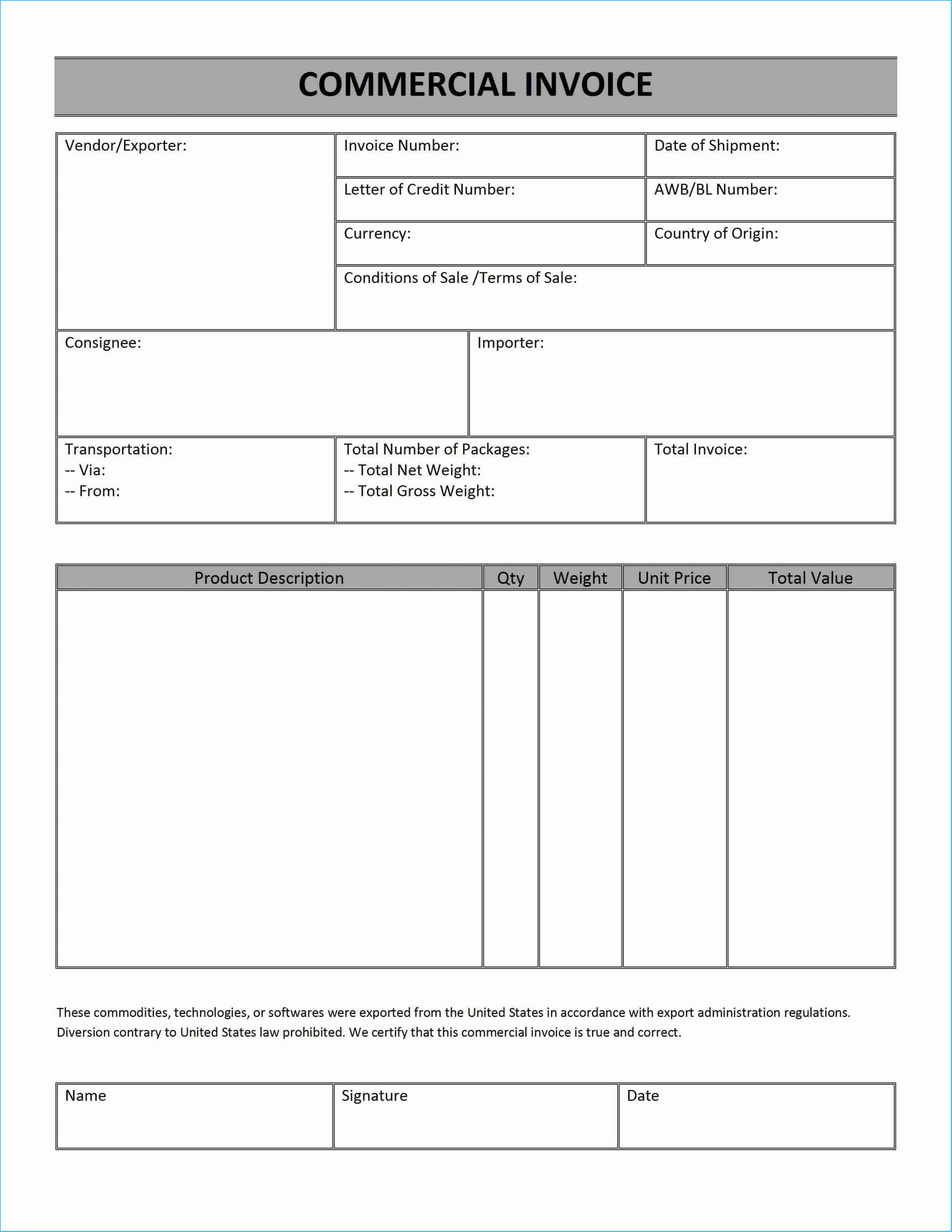 International Ce Document Free Commercial Excel Template Ups Inside International Shipping Invoice Template