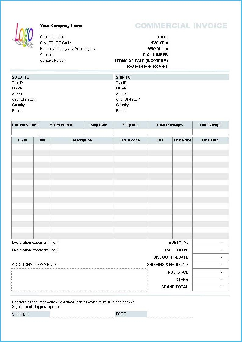 International Ce Document Free Commercial Excel Template Ups Pertaining To International Shipping Invoice Template