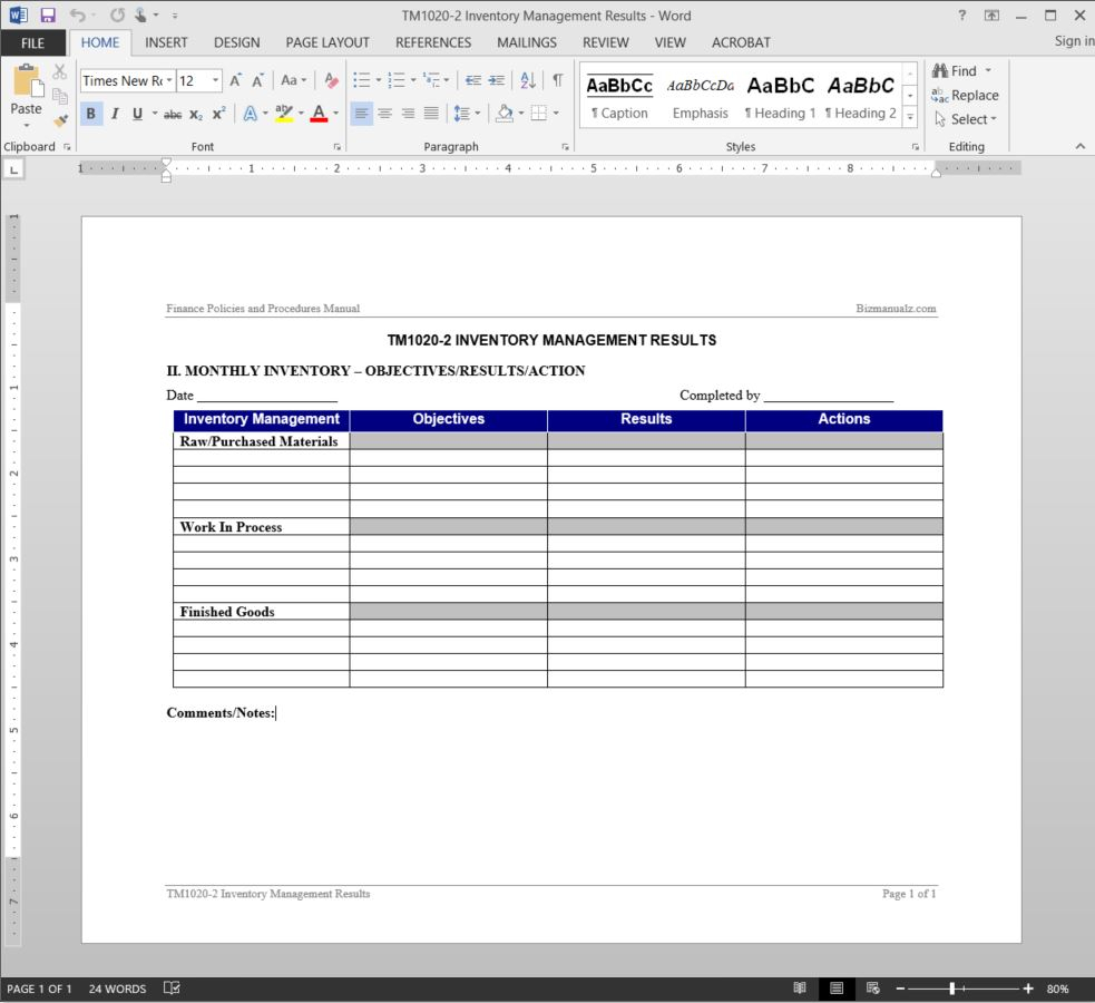 Inventory Management Report Template | Tm1020 2 With Regard To It Management Report Template