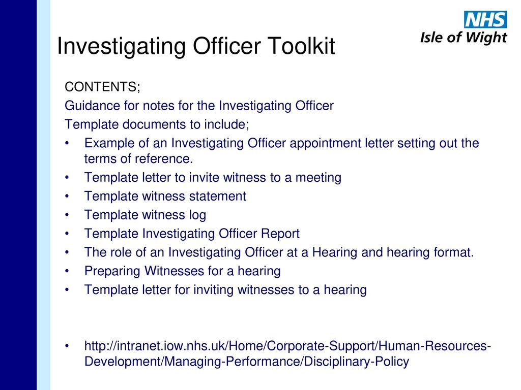 Investigating Officer Training For Employment Issues – Ppt Regarding Investigation Report Template Disciplinary Hearing
