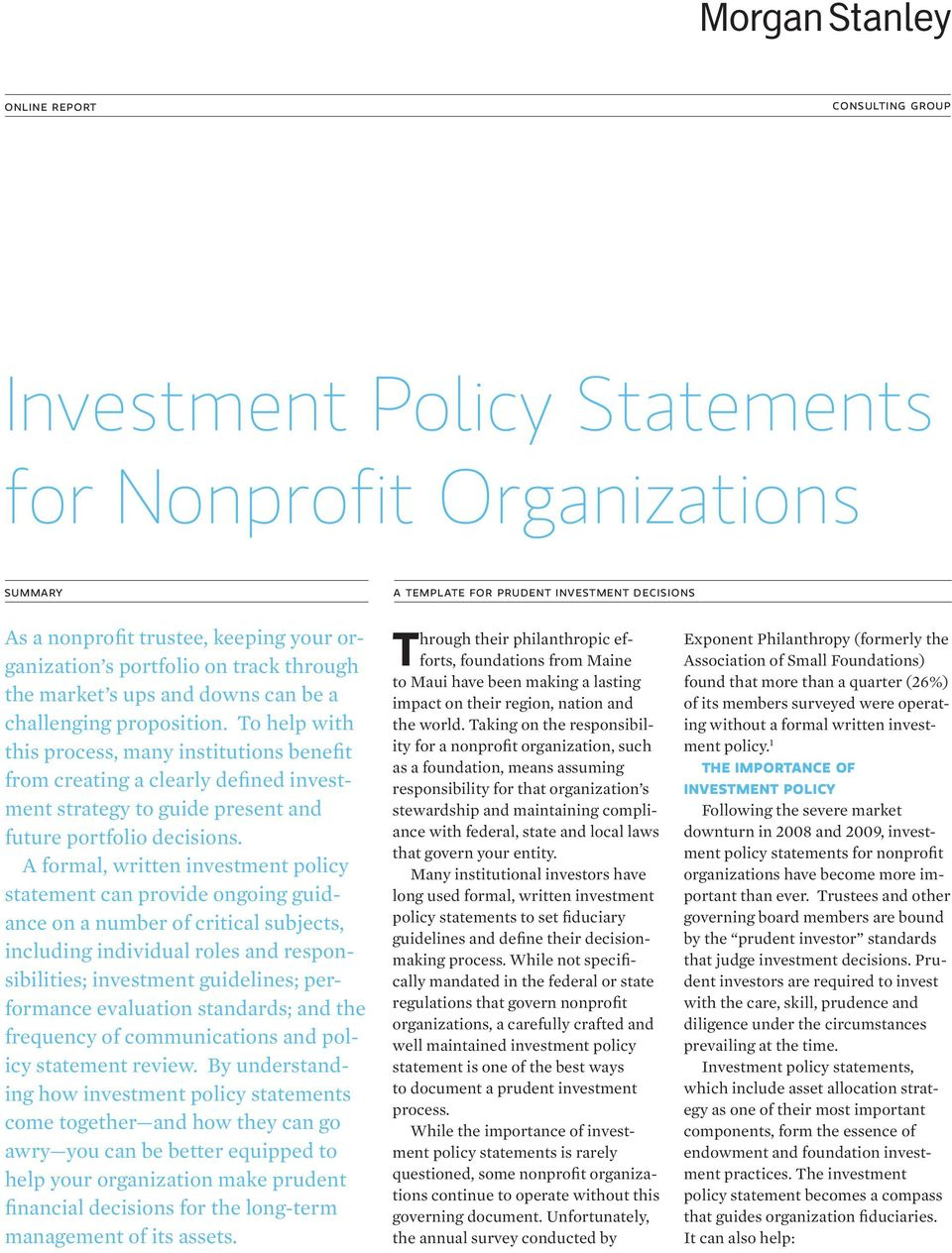 Investment Policy Statements For Nonprofit Organizations For Investment Policy Statement Template