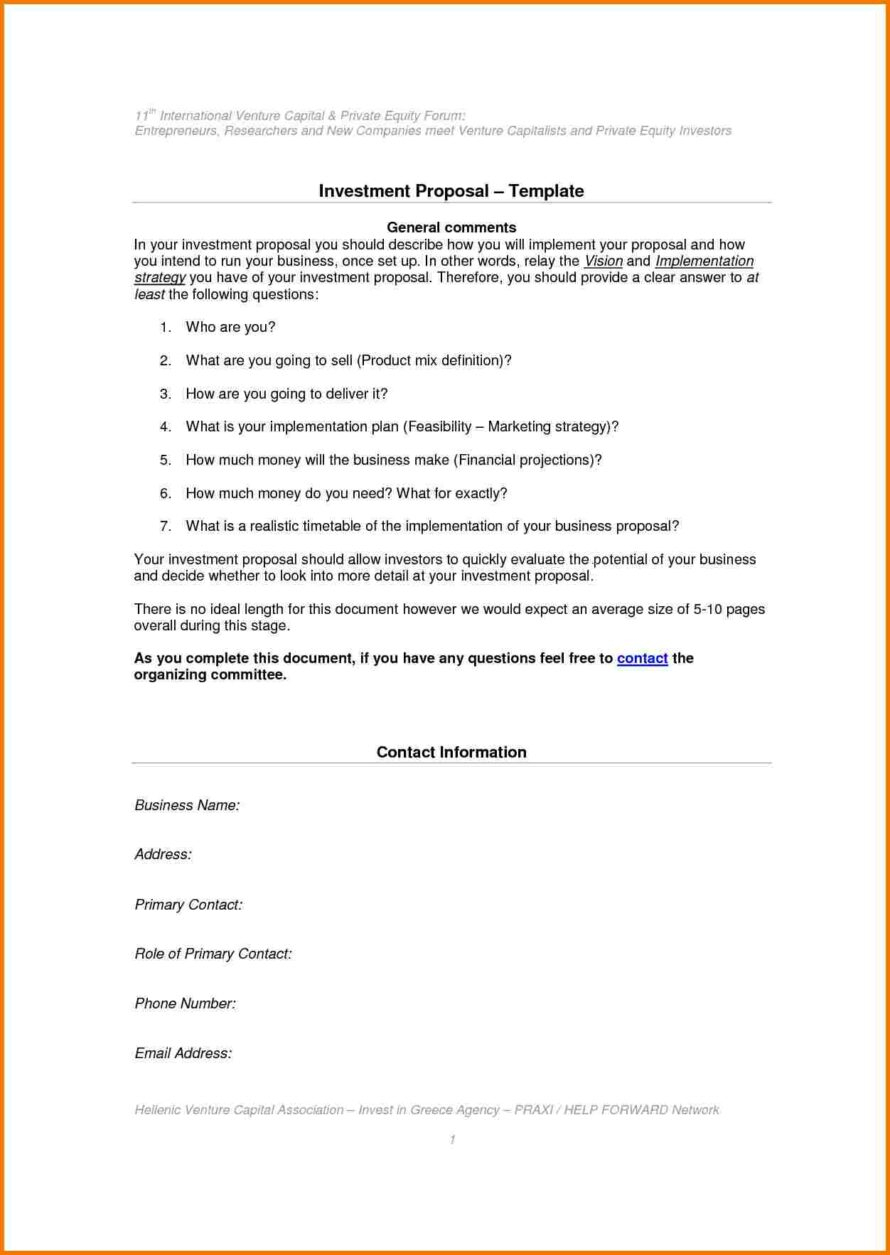 Investment Proposal Template One Piece Throughout Investment Proposal Template