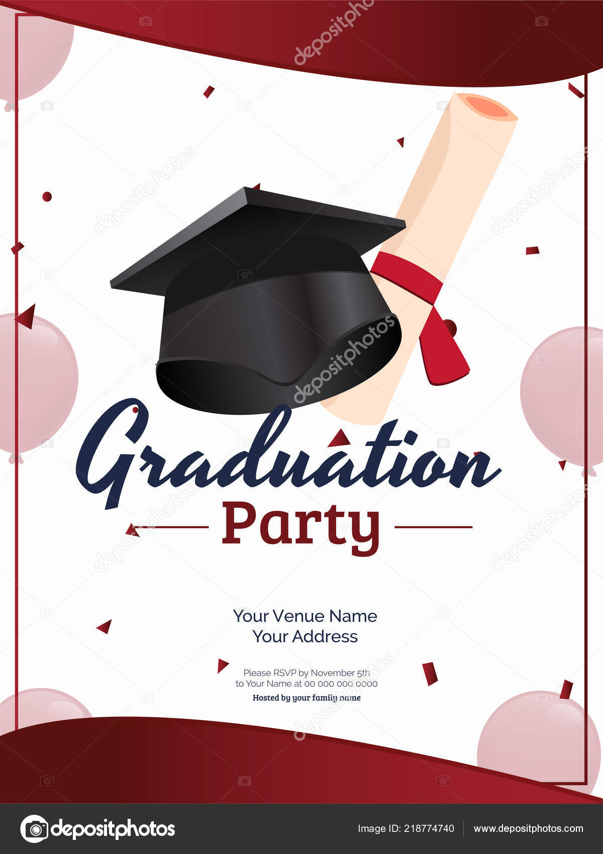 Invitation Card Template Design Illustration Mortarboard With Regard To Graduation Party Flyer Template