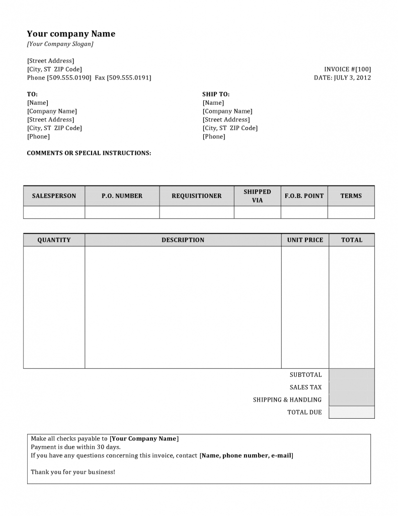 Invoice Format Doc | Invoice Example Inside Invoice Template Uk Doc