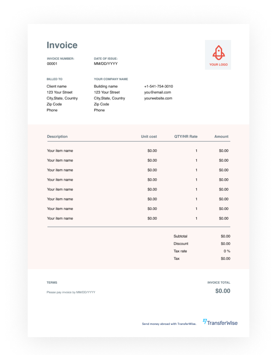 Invoice Template For Excel – Free Download – Transferwise Regarding Invoice Template New Zealand