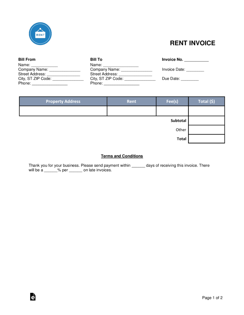 Invoice Template For Rent – Colona.rsd7 Throughout Invoice Template For Rent