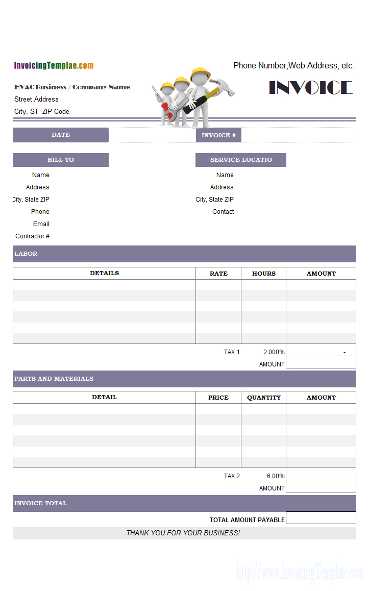 Invoice Template Images For Hvac Service Order Invoice Template