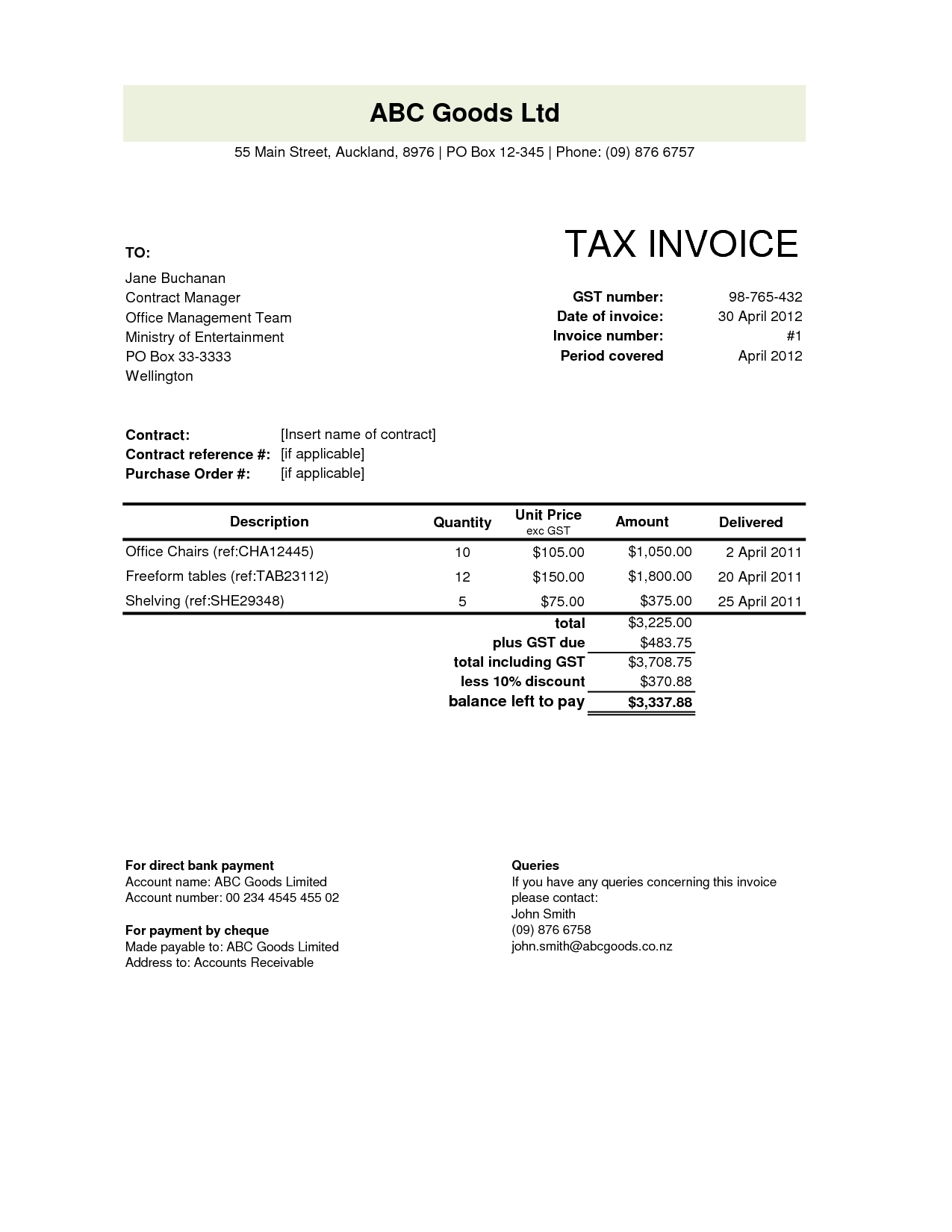 Invoice Template Nz Excel | Invoice Example With New Zealand Invoice Template