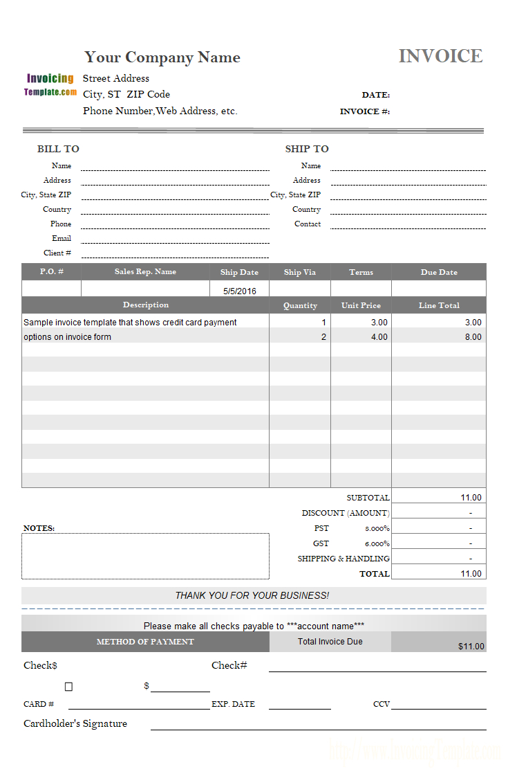Invoice Template With Credit Card Payment Option Inside Interest Invoice Template