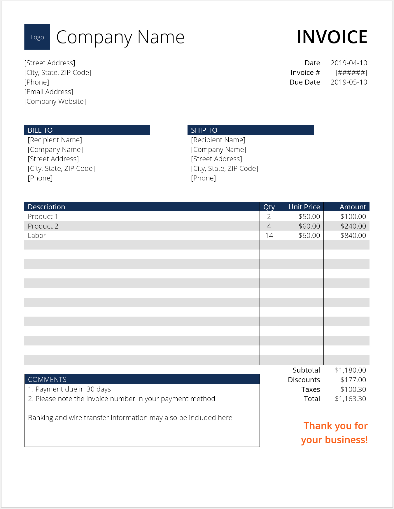 Invoice Template (Word) – Download Free Template At Cfi Inside Image Of Invoice Template