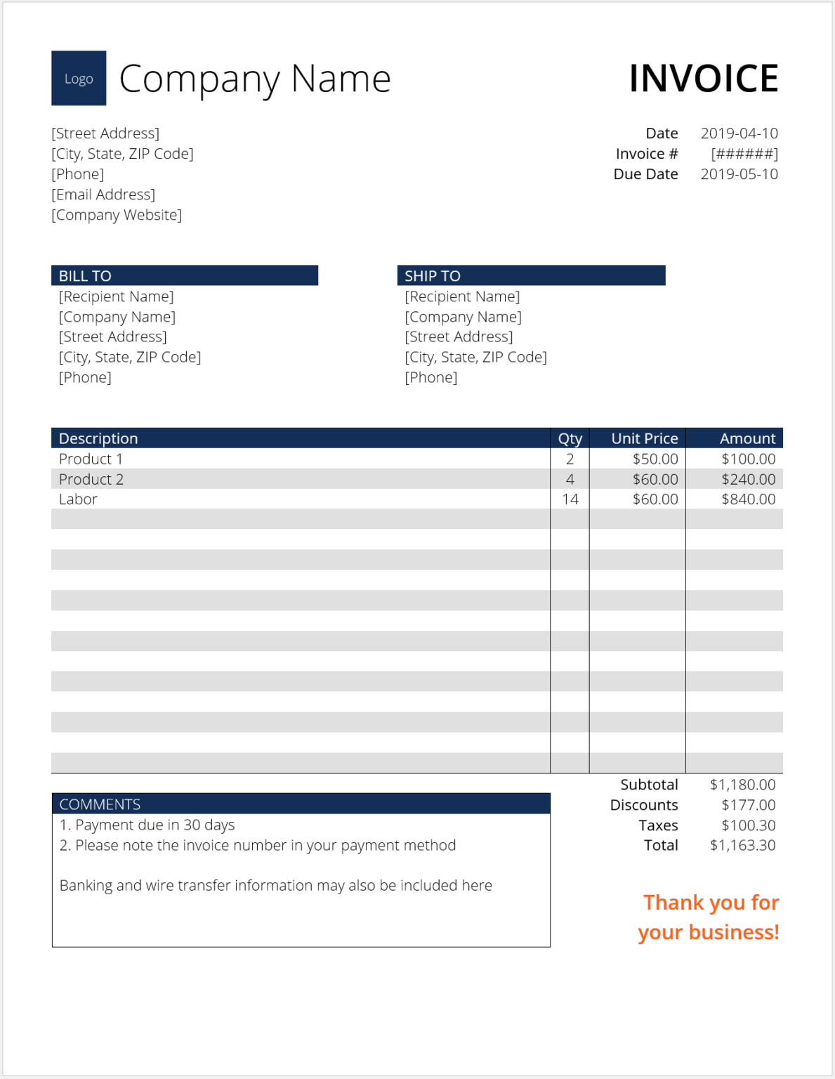 Invoice Template (Word) Download Free Template At Cfi Throughout