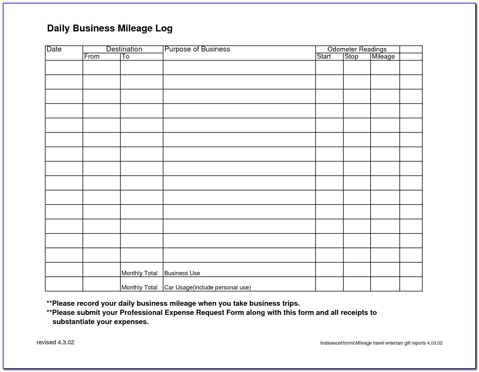Irs Mileage Log Book Template Awesome Receipt Form Template In Mileage Report Template