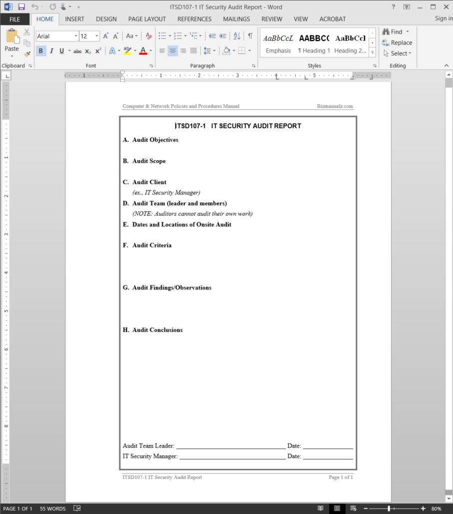 It Security Audit Report Template | Itsd107 1 With Information Security Report Template