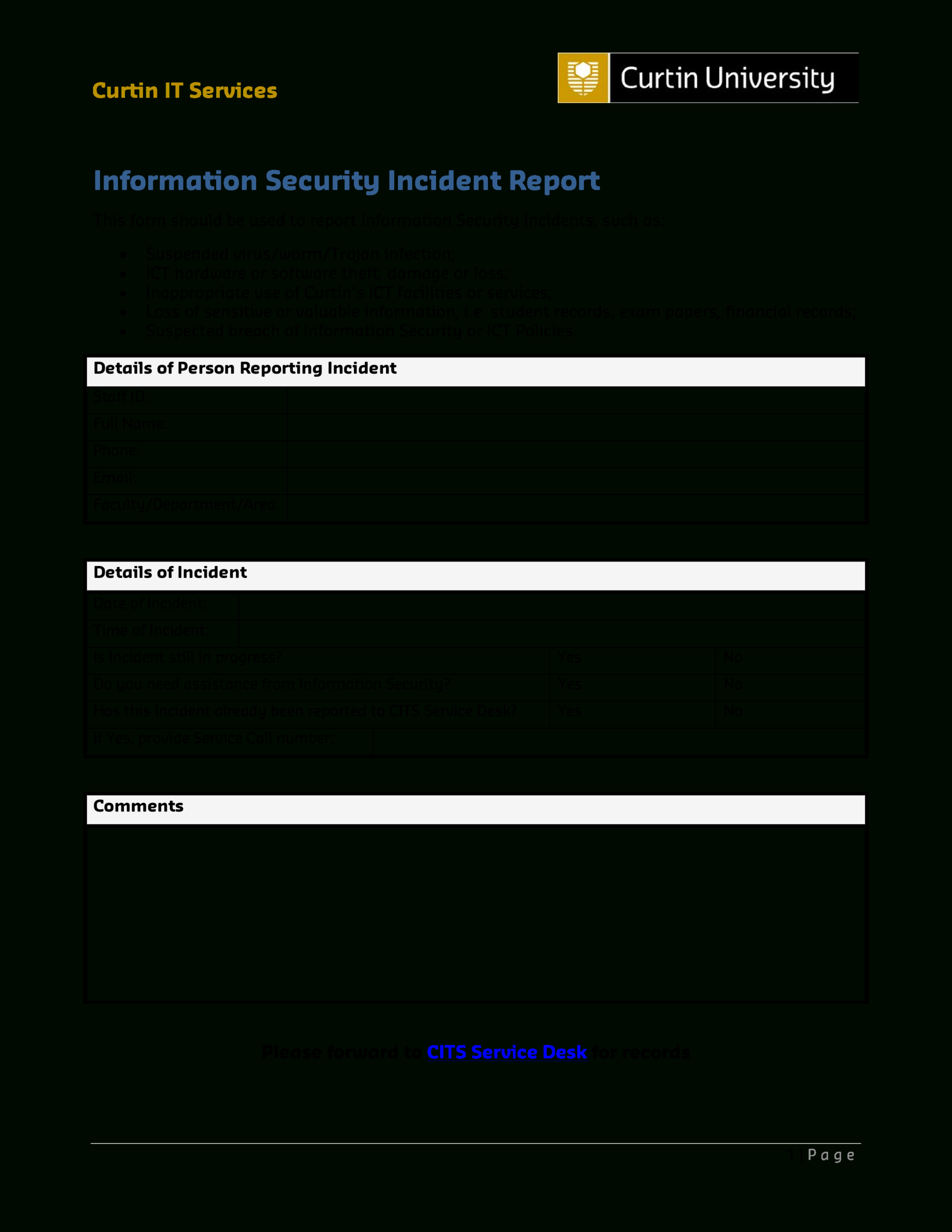 It Services Security Incident Report | Templates At With It Incident Report Template
