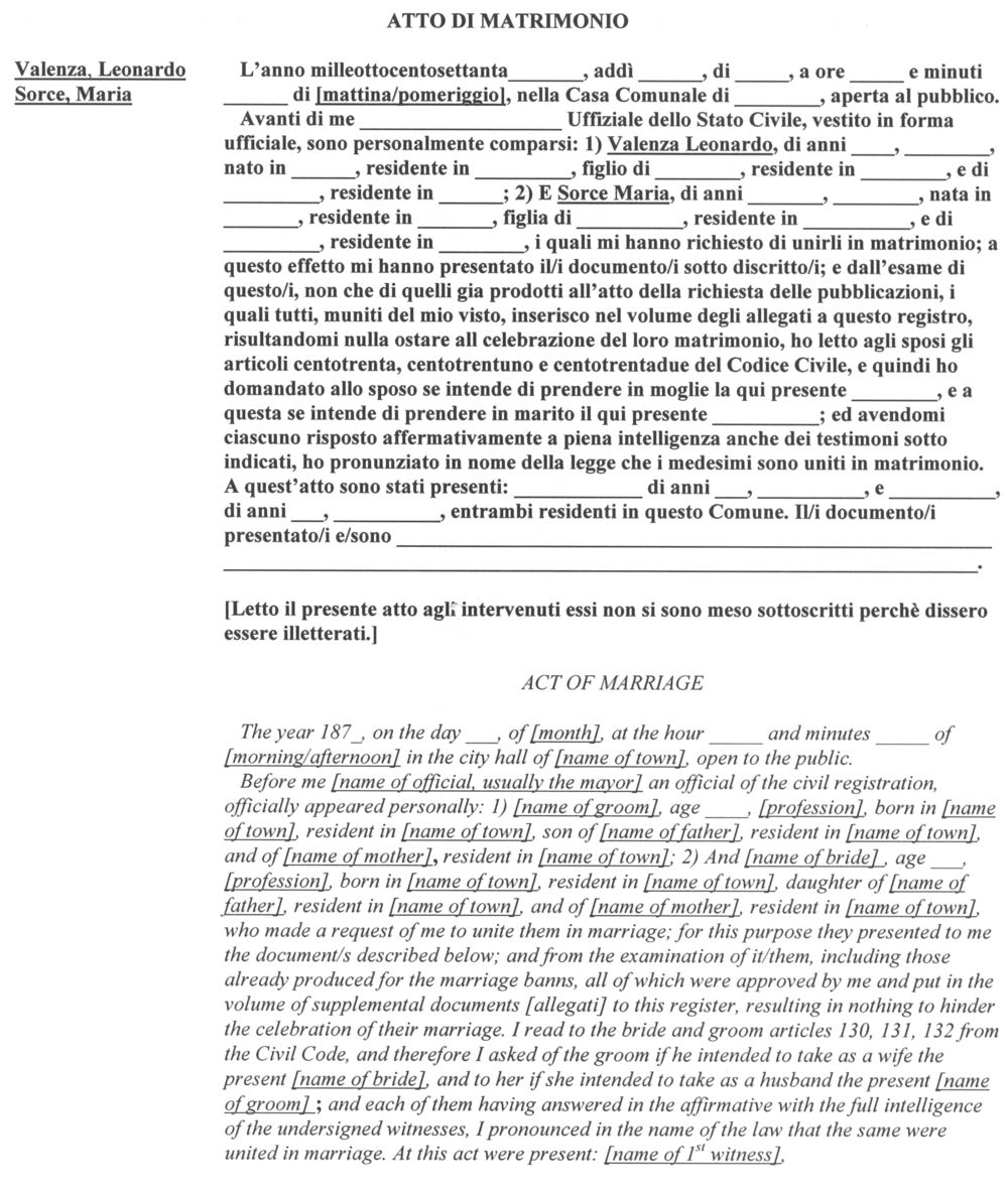 Italian Marriage Document Translations Genealogy Inside Marriage Certificate Translation Template