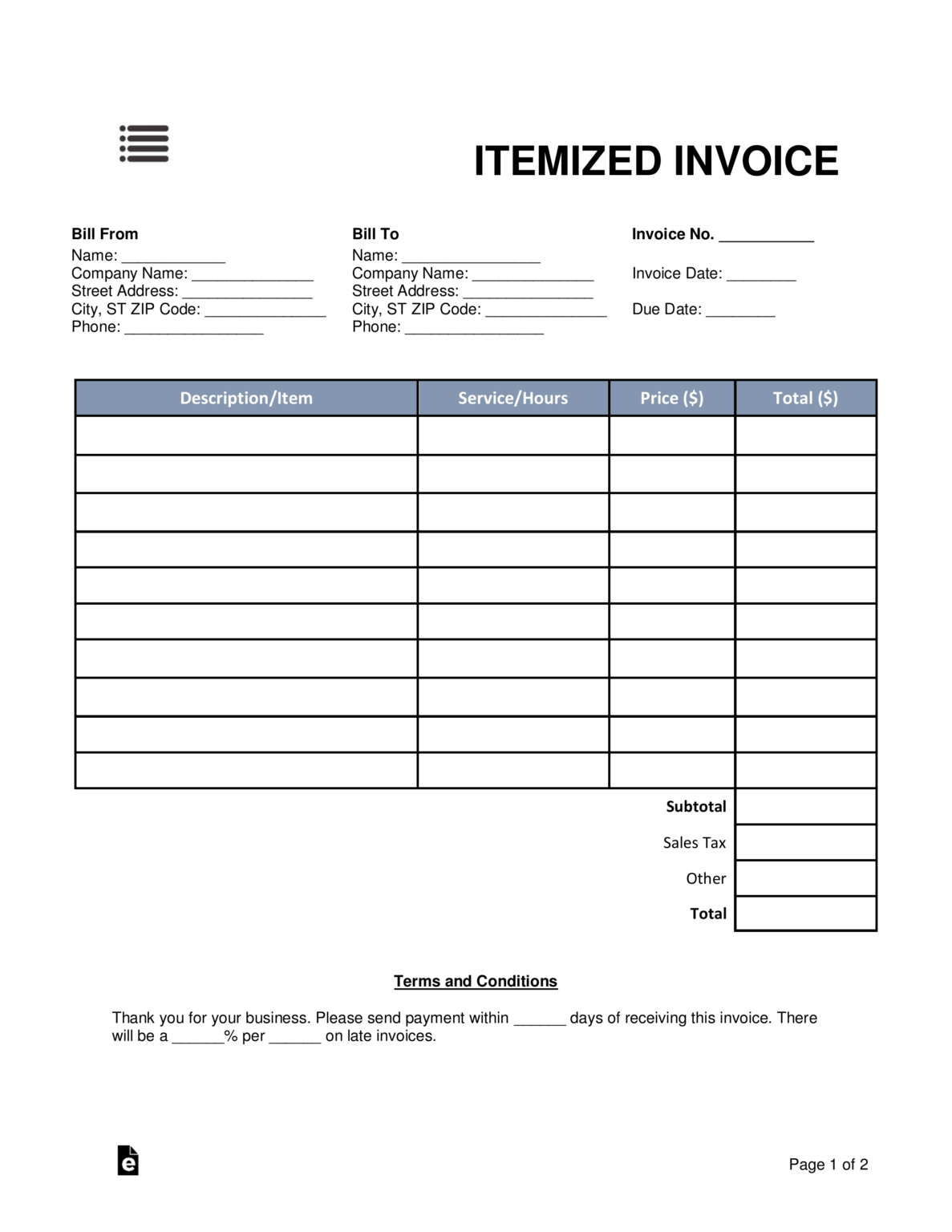 Itemized Bill Of Sale Firuse rsd7 Regarding Itemized Invoice Template
