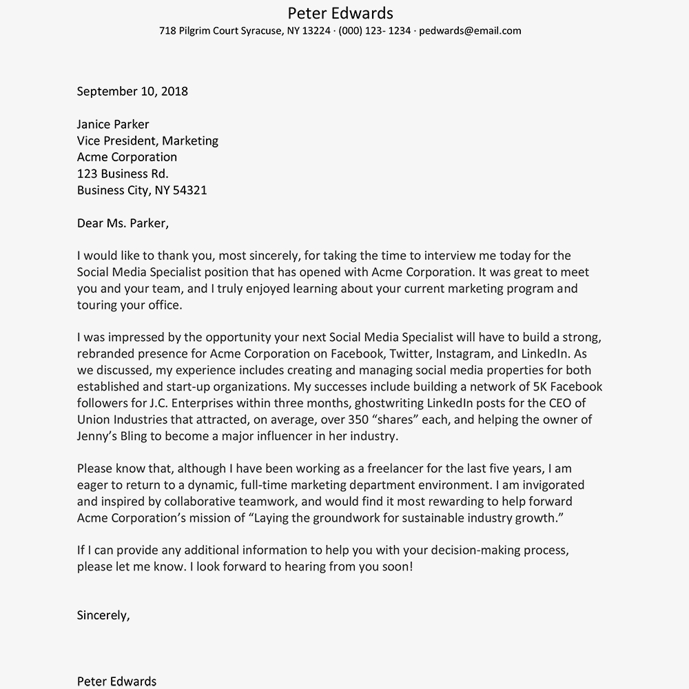 Job Interview Thank You Letter And Email Examples Pertaining To Interview Thank You Note Template