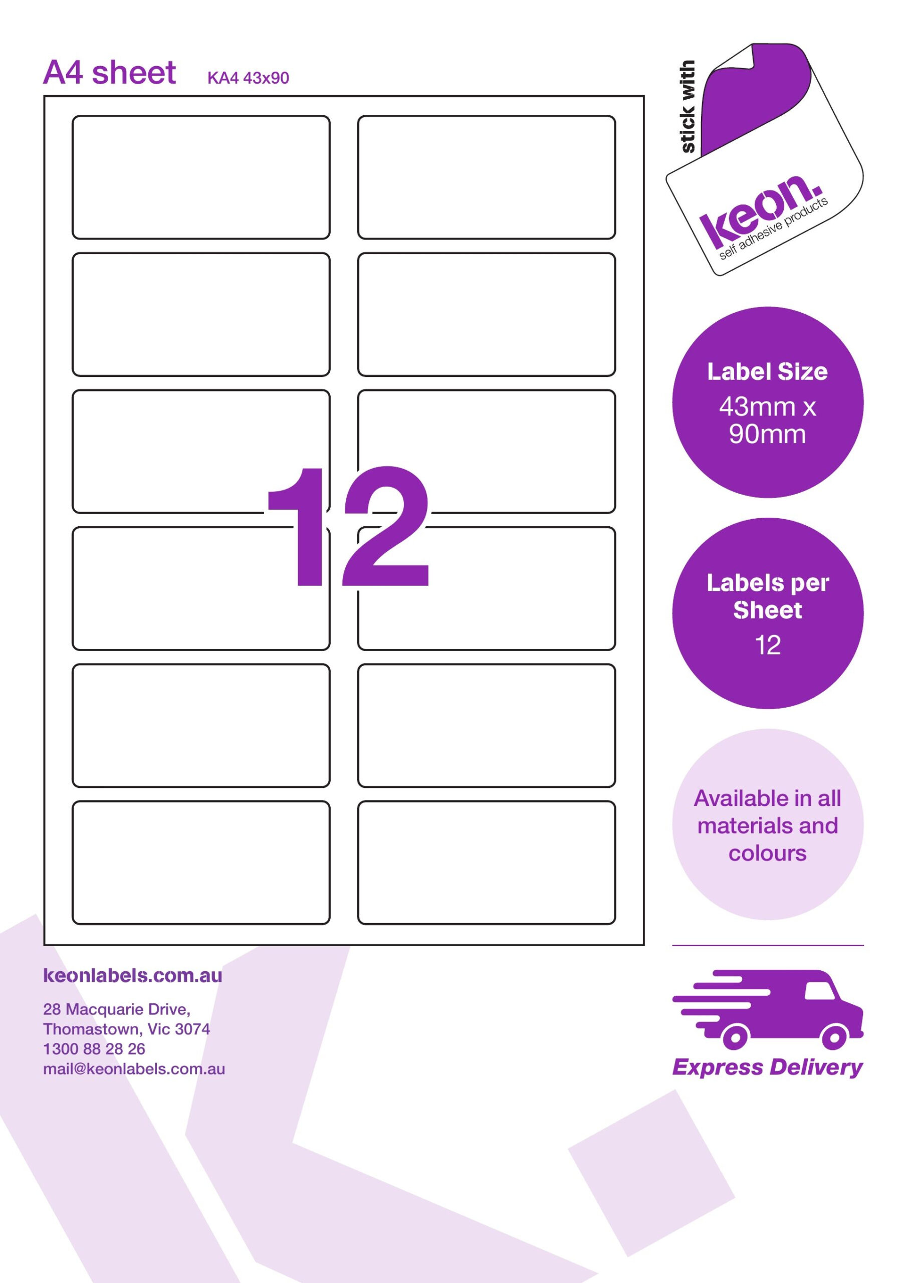 Ka4 43 X 90 R176 Intended For Label Template 12 Per Sheet