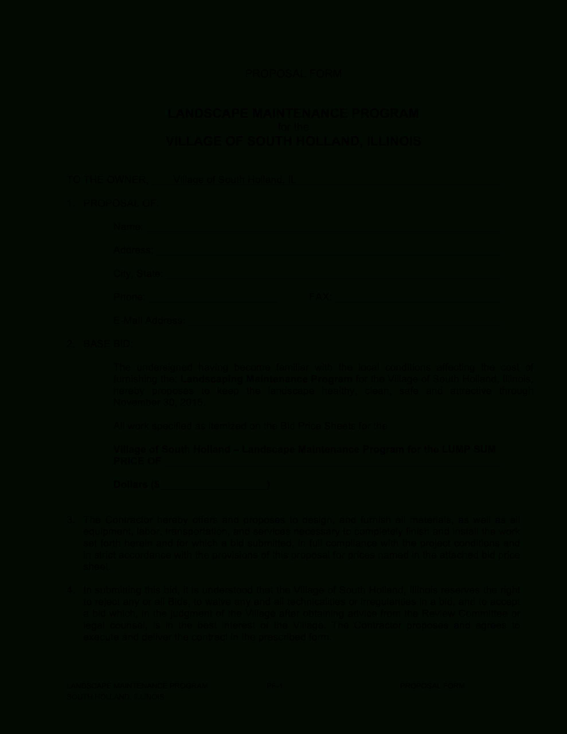 Landscape Bid Proposal Form | Templates At With Landscape Proposal Template
