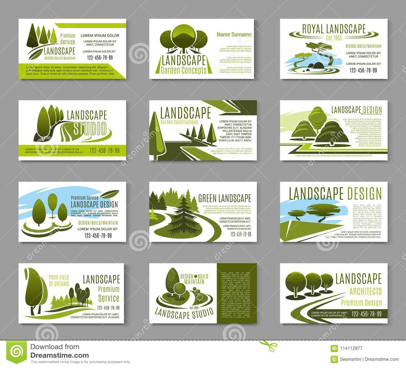 Landscape Design Studio Business Card Template Stock Vector With Regard To Lawn Care Business Cards Templates Free