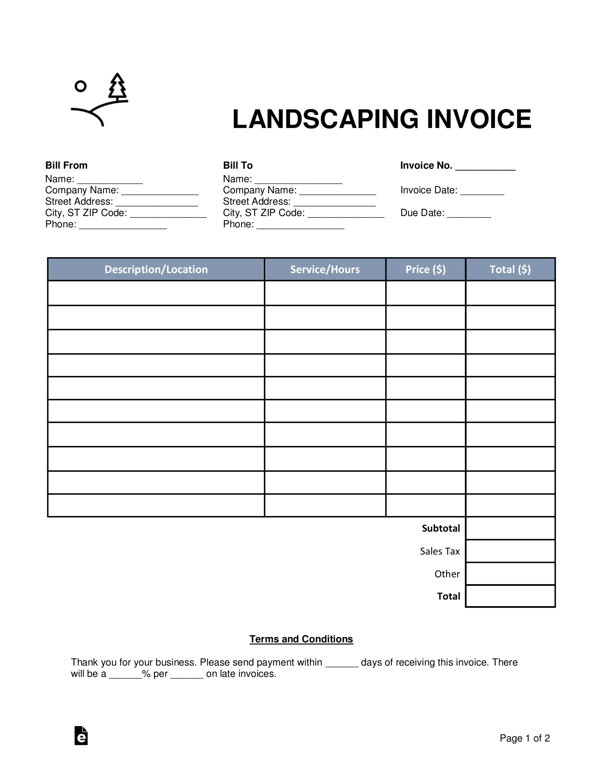 Landscape Invoice - Colona.rsd7 With Hvac Service Order Invoice Template