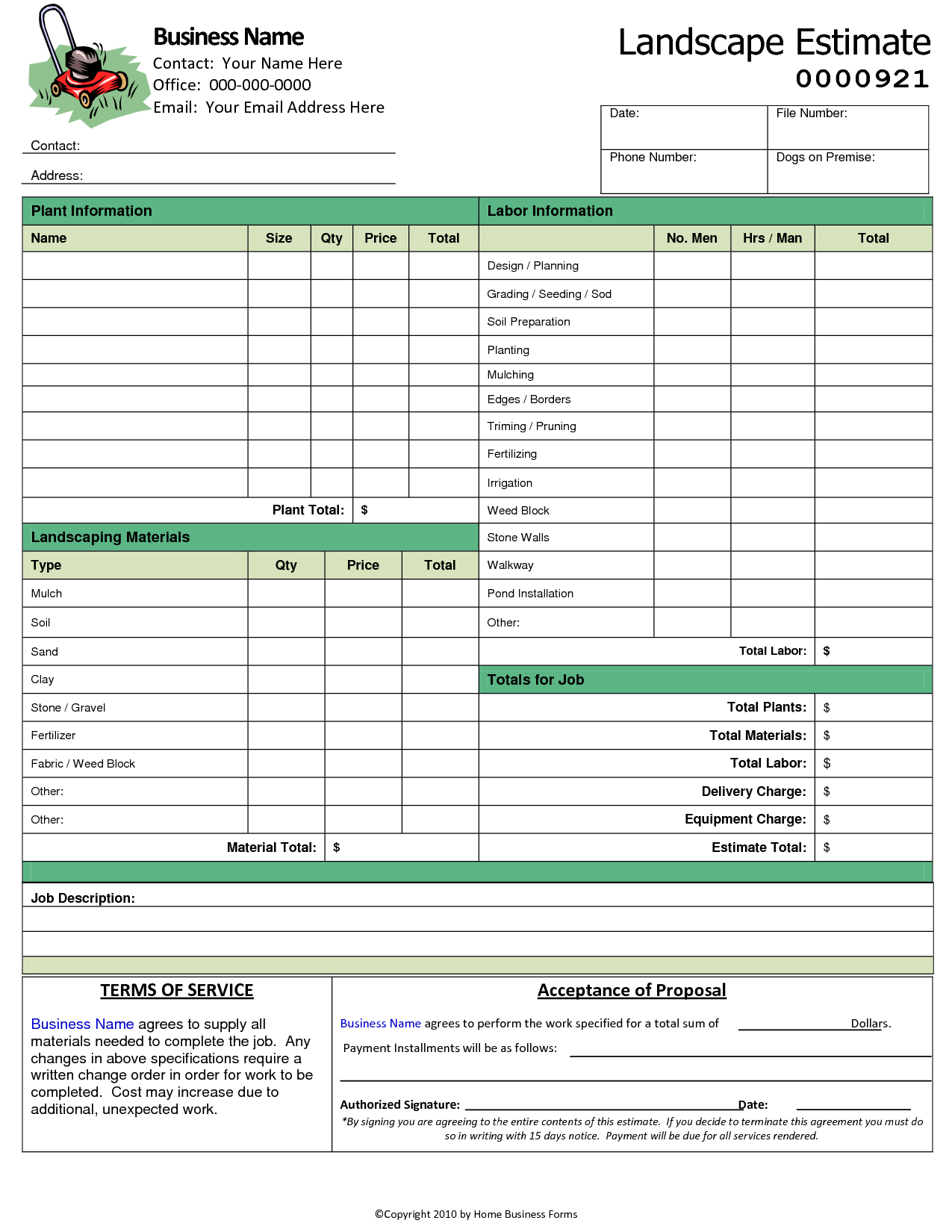Landscaping Quote Form – Colona.rsd7 Intended For Lawn Maintenance Invoice Template