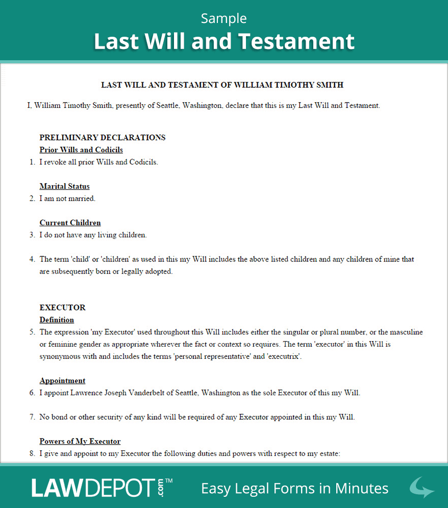 Last Will & Testament Form | Free Last Will (Us) | Lawdepot With Regard To Last Will And Testament Template Florida