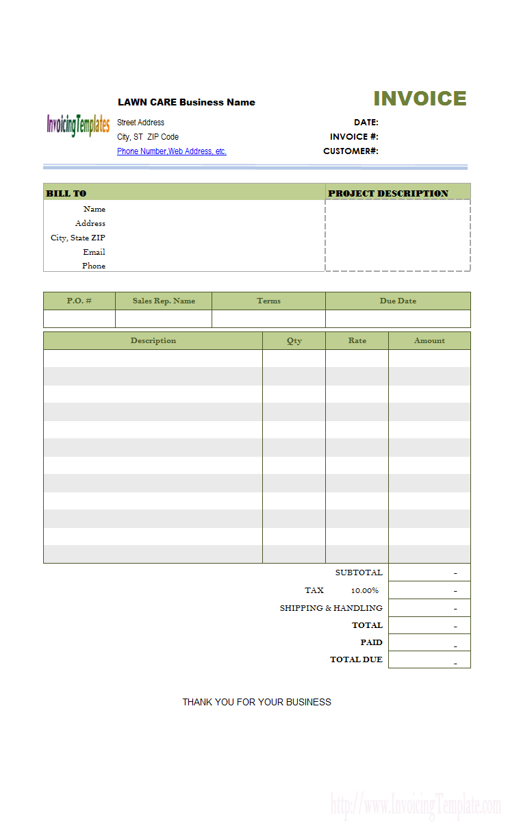 Lawn Care Invoice Template With Lawn Care Invoice Template Word