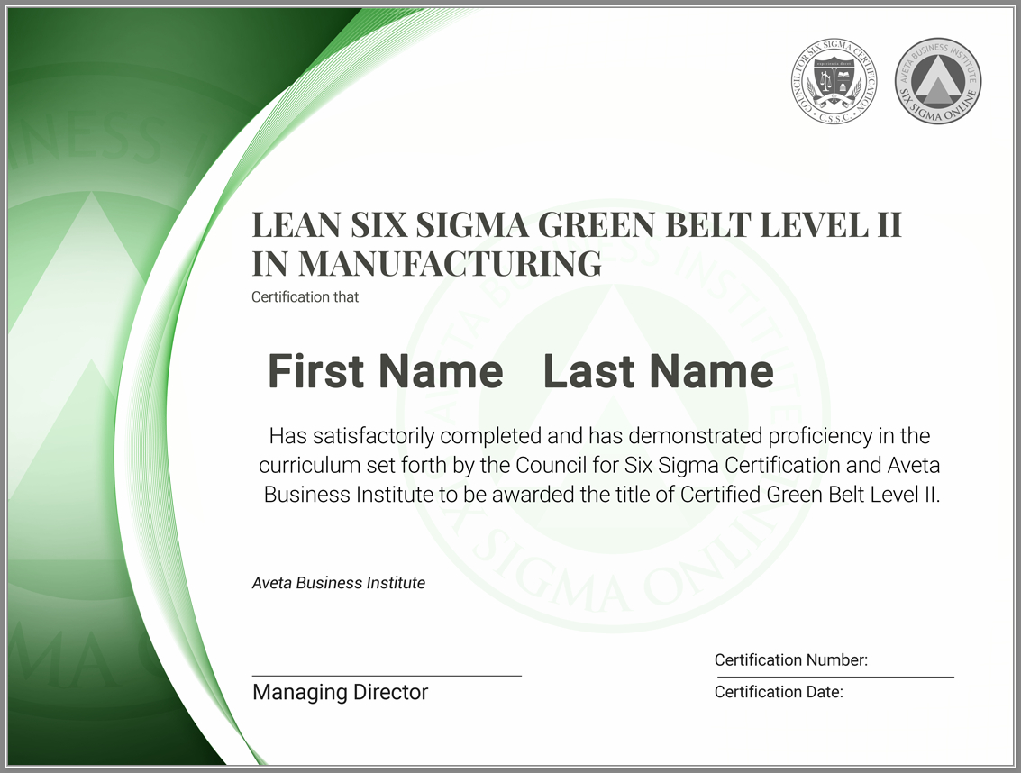 Lean Six Sigma Green Belt Level Ii Certification In Manufacturing In Green Belt Certificate Template