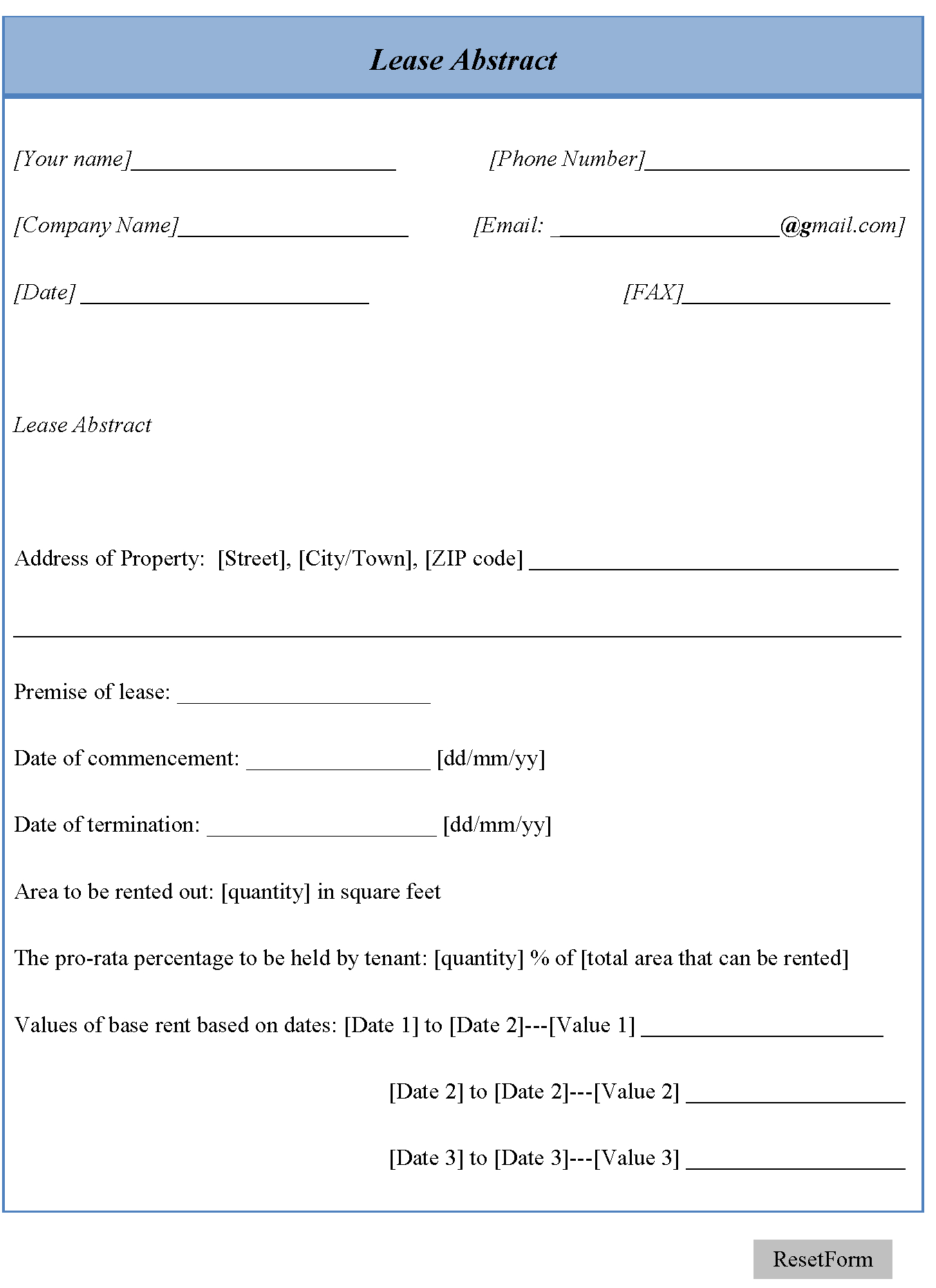 Lease Abstract Template | Editable Forms In Lease Abstract Template
