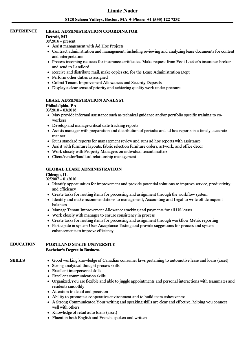 Lease Resume Samples | Velvet Jobs Pertaining To Lease Abstract Template