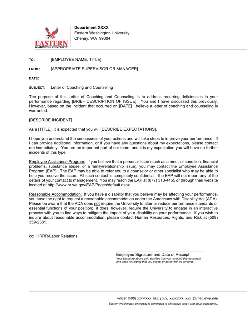 Letter Of Counseling And Coaching Template – Ewu In Letter Of Counseling Template