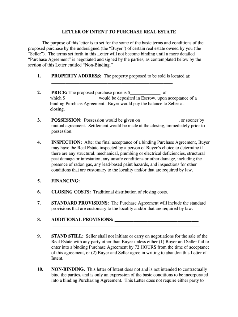 Letter Of Intent To Purchase – Fill Online, Printable Inside Letter Of Intent For Real Estate Purchase Template