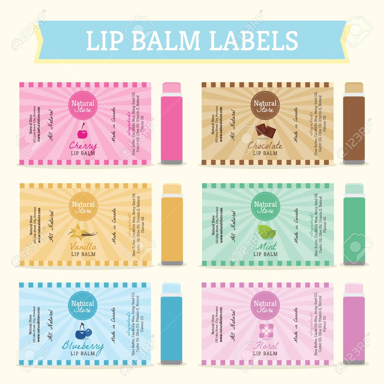 Lip Balm Labels Template Set Vector Illustration In Lip Balm Label Template