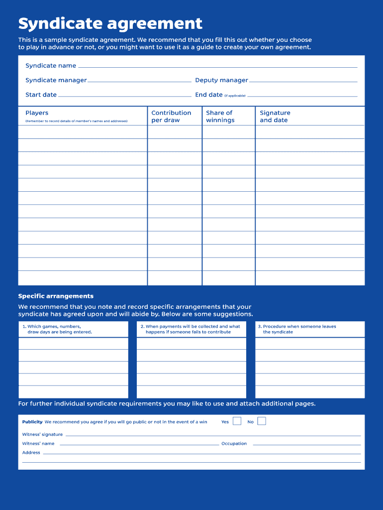 Lottery Syndicate Form - Fill Online, Printable, Fillable Intended For Lottery Syndicate Agreement Template Word