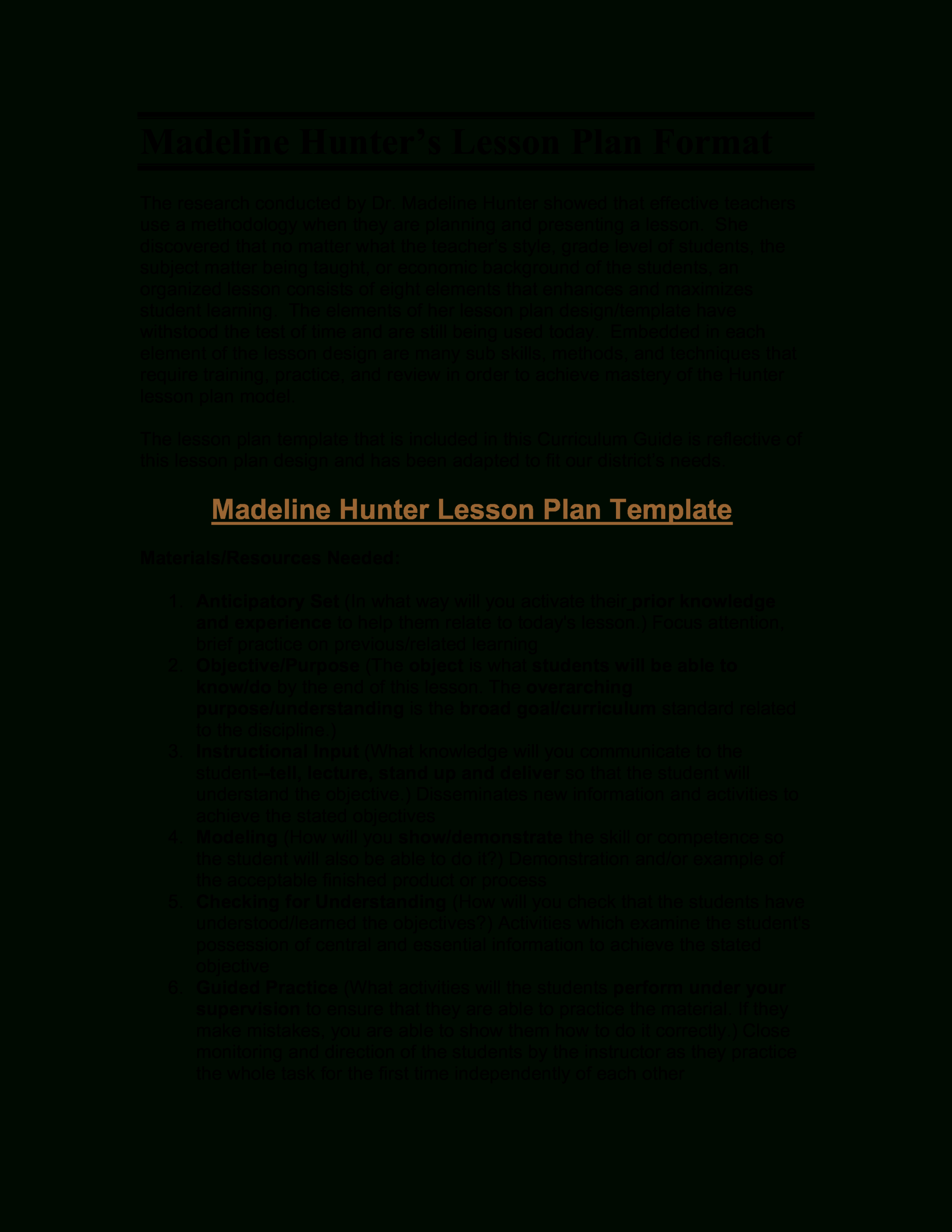 Madeline Hunter Lesson Plan Template Doc Pdf Word Free Pertaining To Madeline Hunter Lesson Plan Template Blank