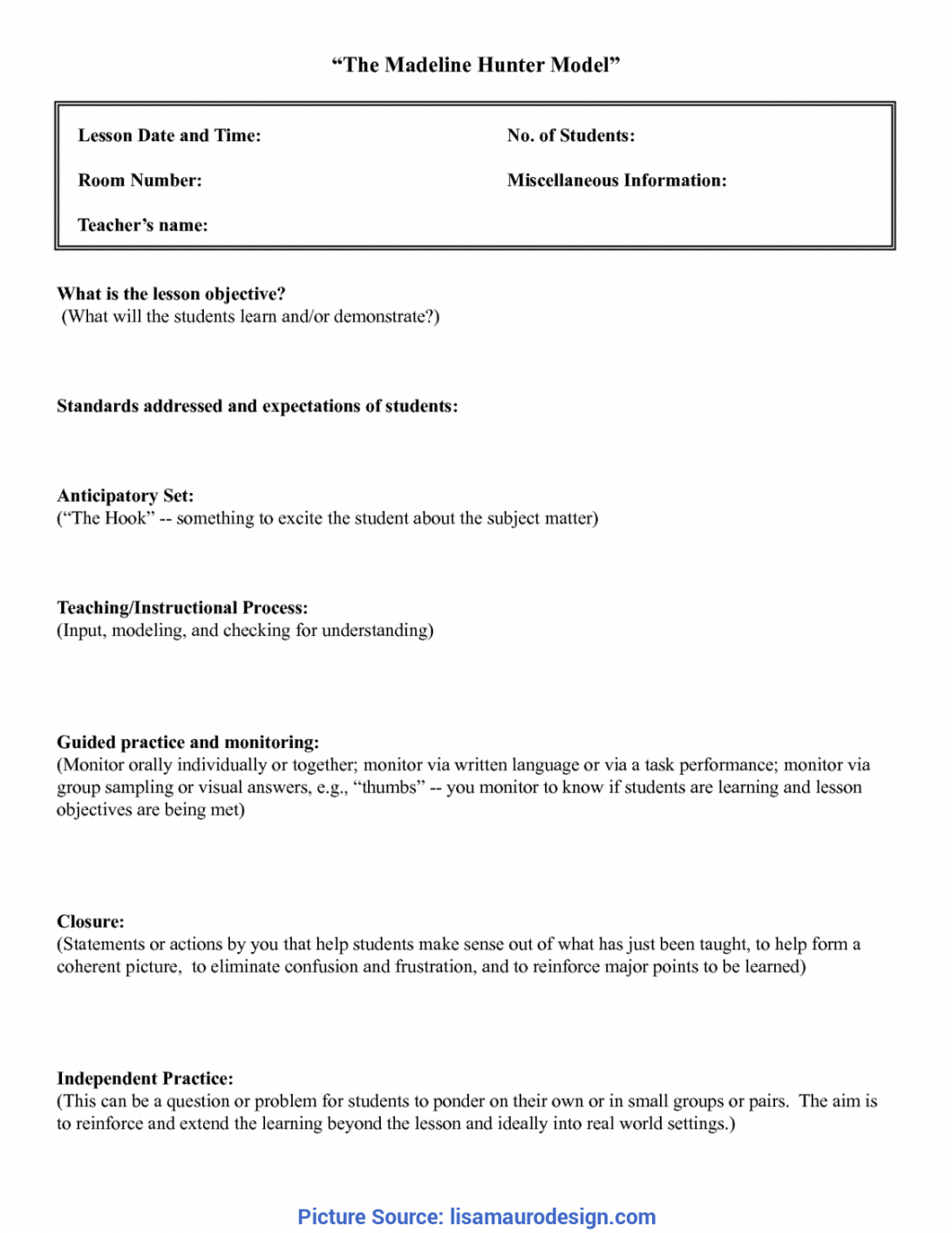 Madeline Hunter Lesson Plan Template Ppt Plans Objectives Inside Madeline Hunter Lesson Plan Template Word