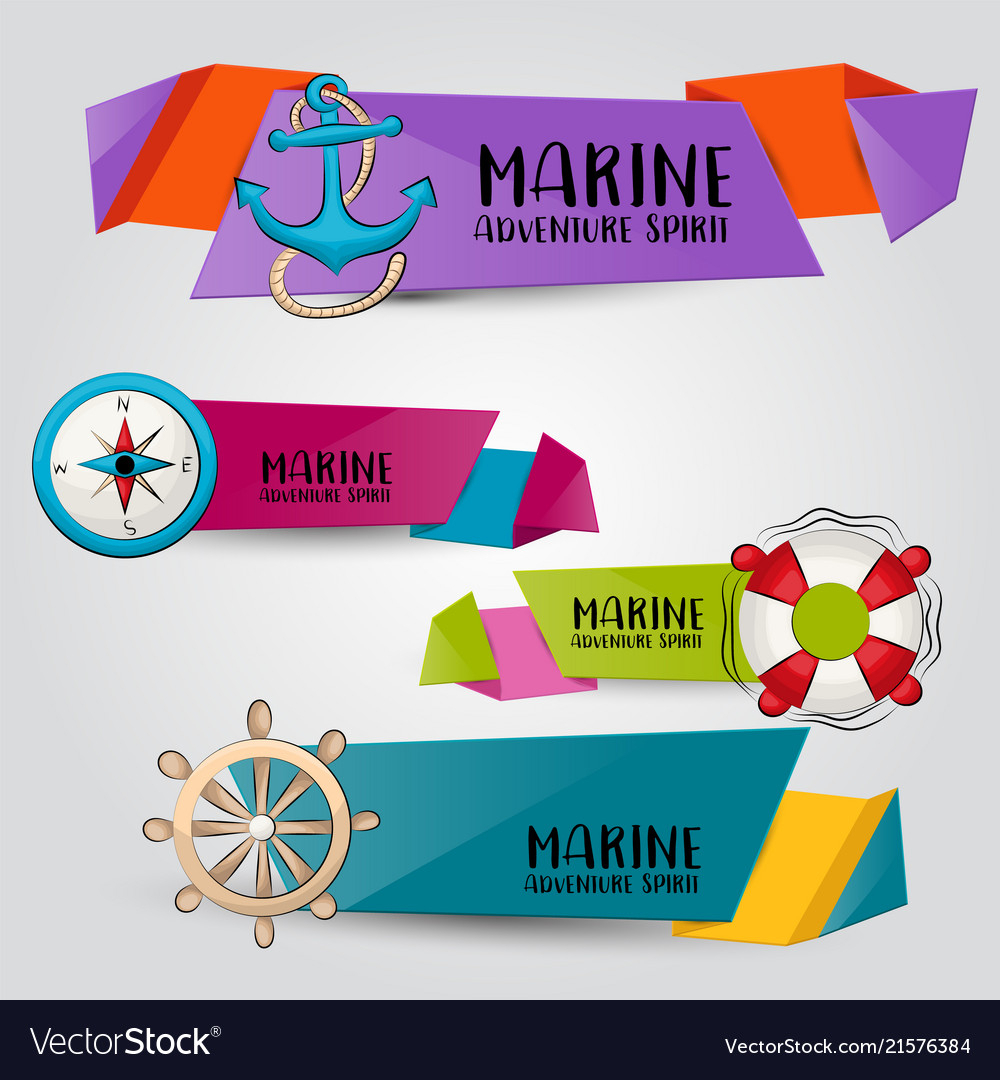 Marine Nautical Travel Concept Horizontal Banner With Nautical Banner Template