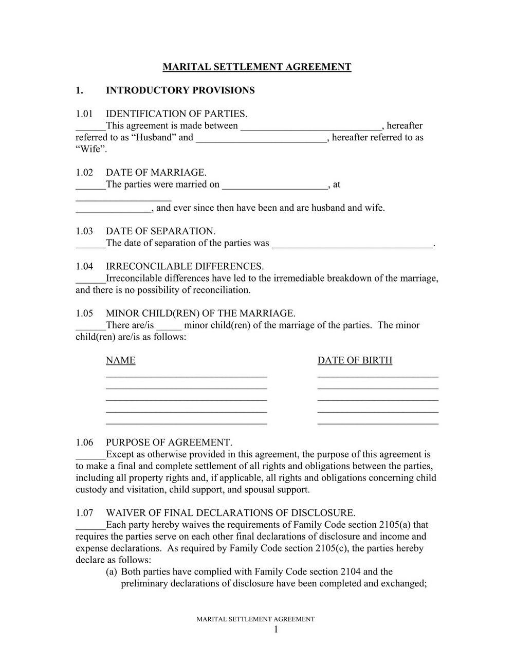 Marital Settlement Agreement Template Ohio – Templates In Marital Settlement Agreement Template