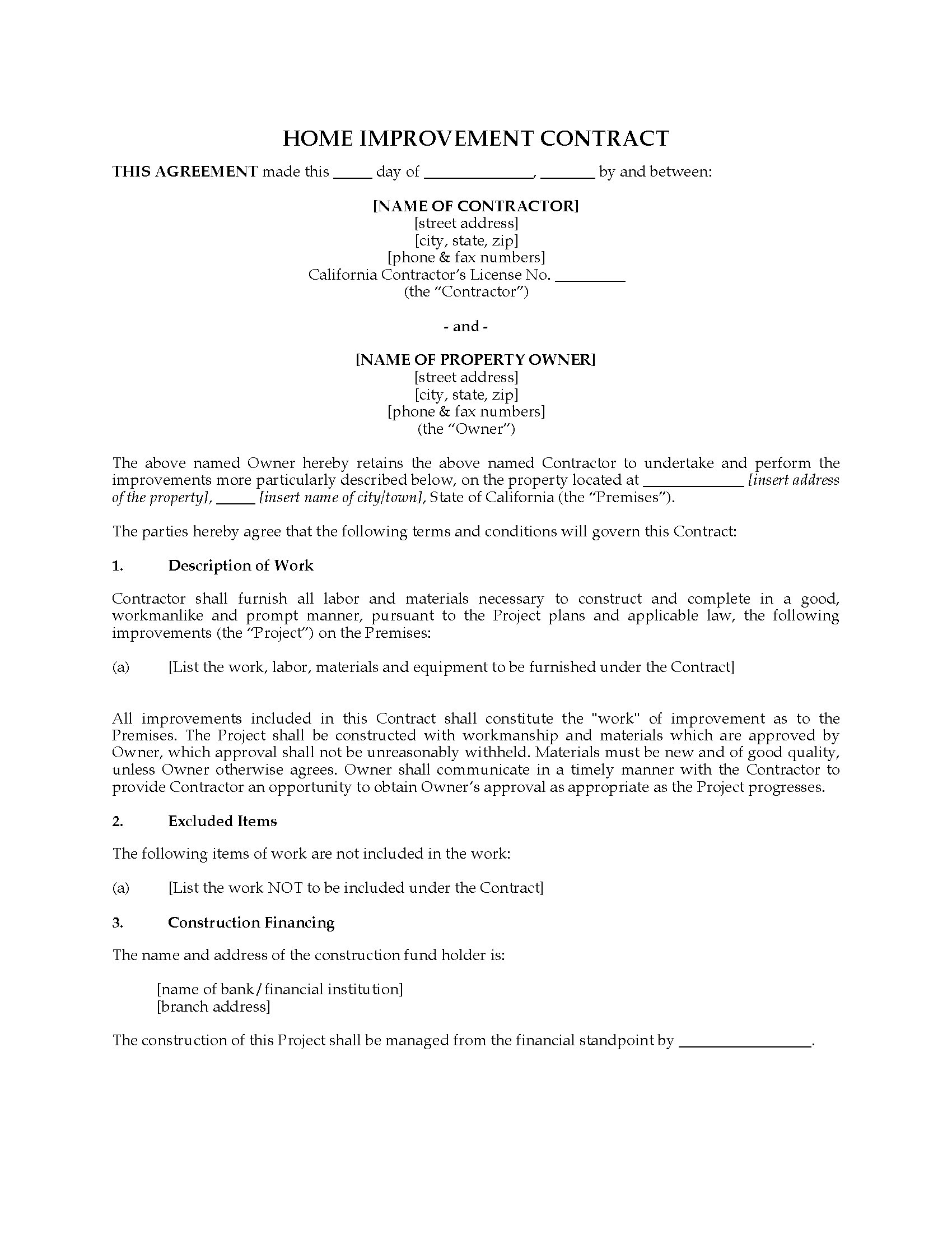Maryland Construction Contract Template | Cover Letter Pertaining To Home Improvement Contract Template