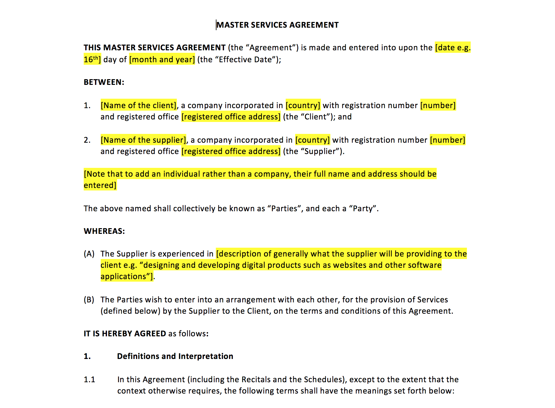 Master Services Agreement Template Inside Master Services Agreement Template