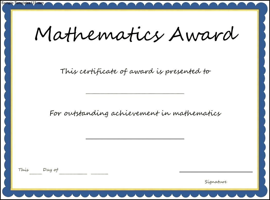 Mathematics Award Certificate Template – Sample Templates For Math Certificate Template