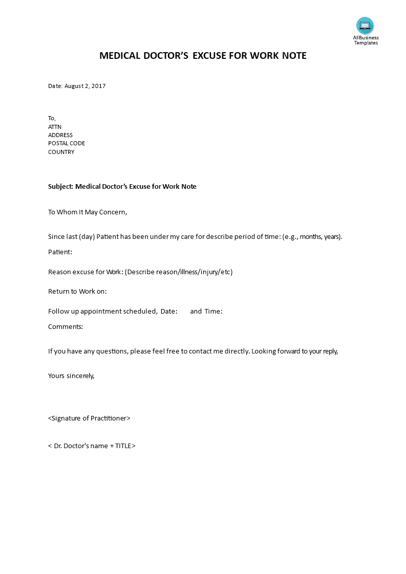 Medical Doctors Note For Work | Templates At With Regard To Medical Sick Note Template